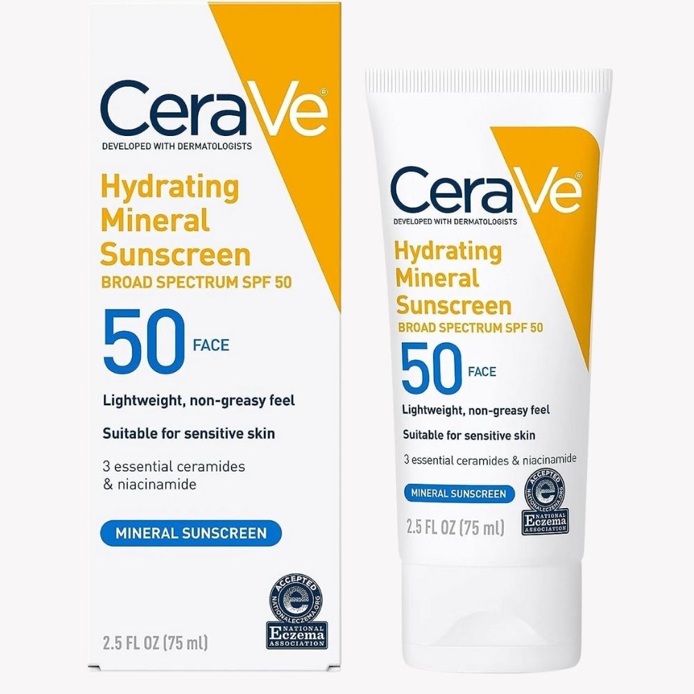 CeraVe 100% Mineral Sunscreen SPF 50 | Face Sunscreen with Zinc Oxide & Titanium Dioxide for Sensitive Skin | 2.5 oz, 1 Pack (Packaging May Vary) - Beauty Elegant