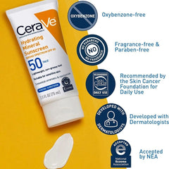 CeraVe 100% Mineral Sunscreen SPF 50 | Face Sunscreen with Zinc Oxide & Titanium Dioxide for Sensitive Skin | 2.5 oz, 1 Pack (Packaging May Vary) - Beauty Elegant
