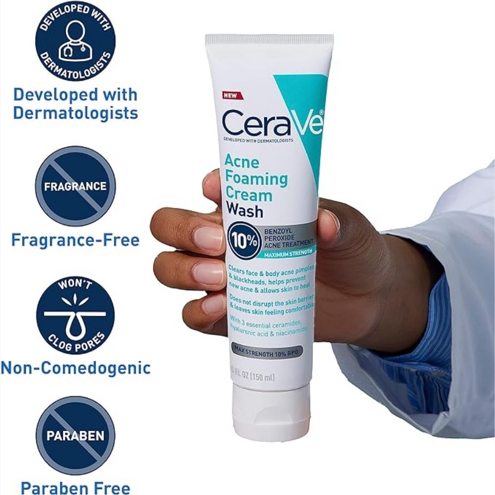 CeraVe Acne Foaming Cream Cleanser, 5 Fl Oz (Pack of 1) - Beauty Elegant
