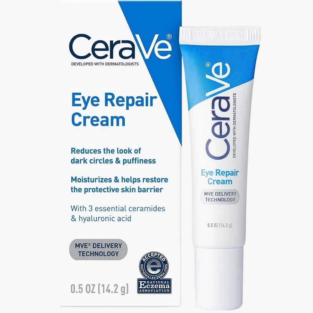 CeraVe Eye Repair Cream | Under Eye Cream for Dark Circles and Puffiness Delicate Skin Under Eye Area with Hyaluronic acid and Ceramides | Non-comedogenic, Fragrance Free | 0.5Oz, 14 ML - Beauty Elegant