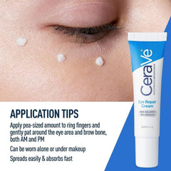 CeraVe Eye Repair Cream | Under Eye Cream for Dark Circles and Puffiness Delicate Skin Under Eye Area with Hyaluronic acid and Ceramides | Non-comedogenic, Fragrance Free | 0.5Oz, 14 ML - Beauty Elegant