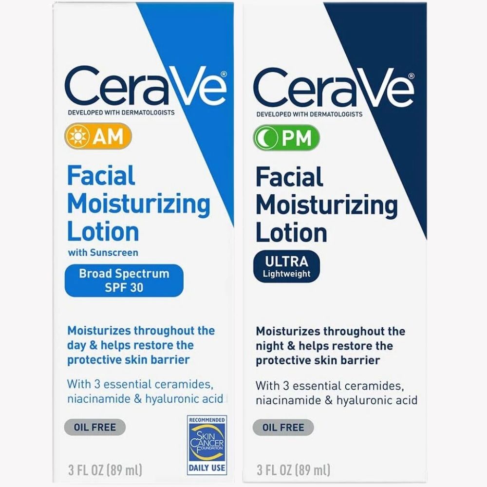 CeraVe Facial Moisturizing Lotion 3 Fl Oz (Pack of 2) AM/PM Bundle (Packaging may vary) - Beauty Elegant