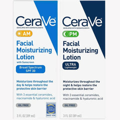 CeraVe Facial Moisturizing Lotion 3 Fl Oz (Pack of 2) AM/PM Bundle (Packaging may vary) - Beauty Elegant