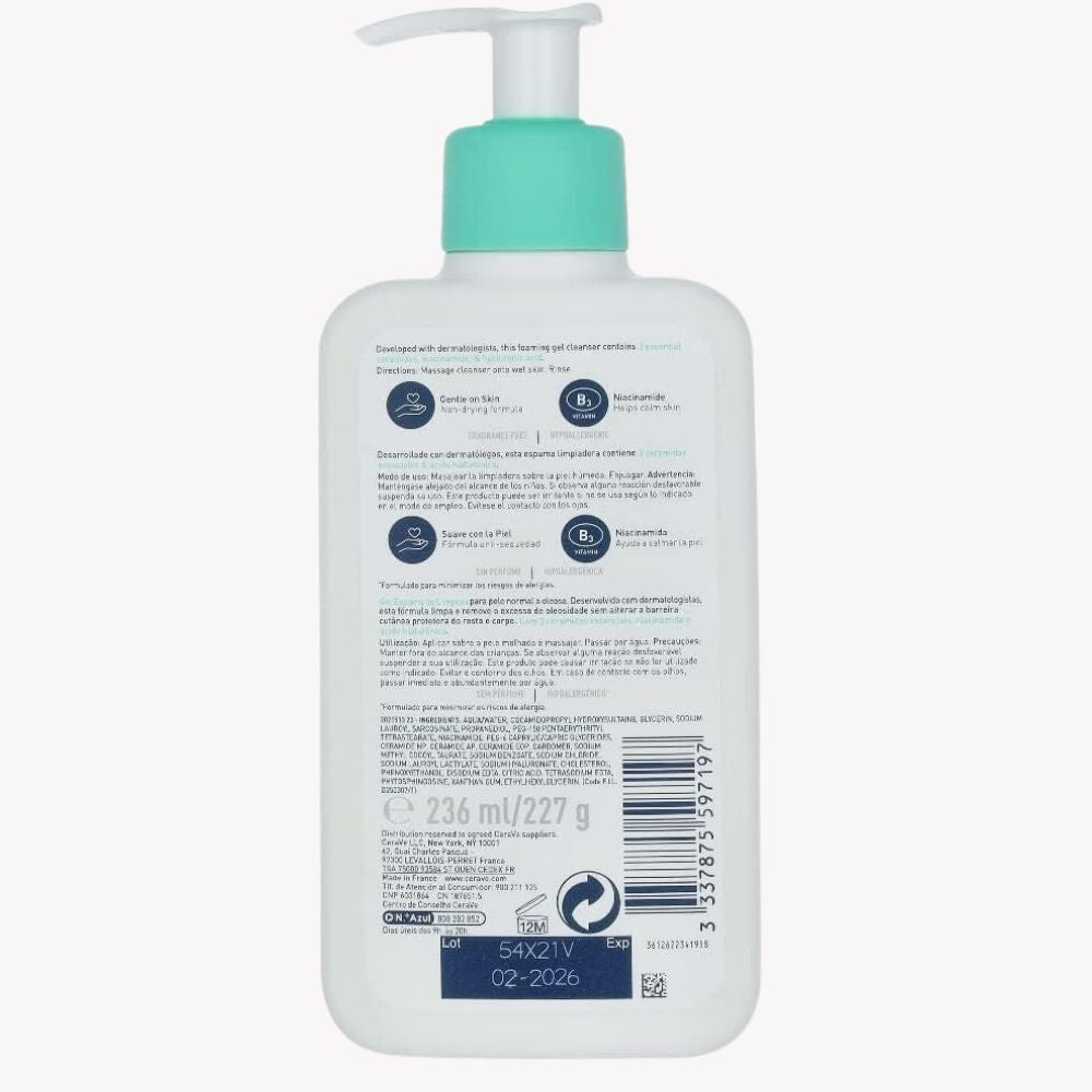 CeraVe Foaming Cleanser for Normal to Oily Skin 236ml - Beauty Elegant